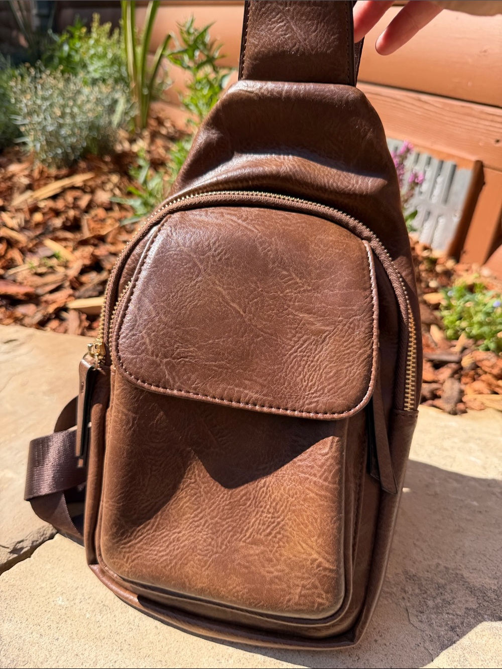 Classic Brown Faux Leather Crossbody Sling Bag for Women